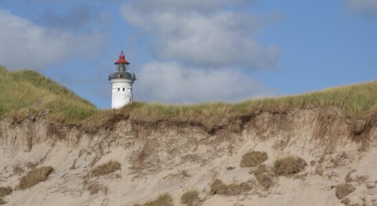 lighthouse, denmark, jutland, north sea, sand dunes, beach, heaven, sea, landscape, coast, vacations, nature, sand, summer, landmark, daymark, scandinavia, dune landscape, hvide sands, lyngvig fyr, holmsland klit, ringkøbing fjord